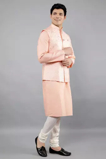 Festival Kurta Sets With Nehru Jacket - Peach