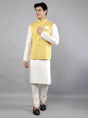 Festival Kurta Sets With Nehru Jacket - Cream 2