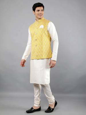 Festival Kurta Sets With Nehru Jacket - Cream 3