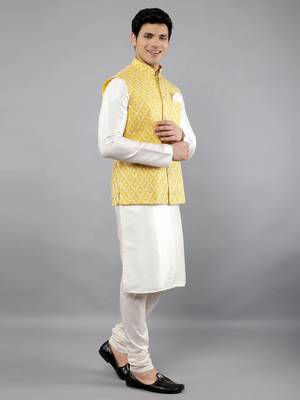 Festival Kurta Sets With Nehru Jacket - Cream 4