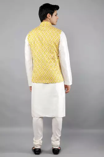 Festival Kurta Sets With Nehru Jacket - Cream