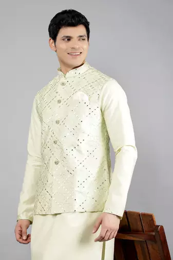 Festival Kurta Sets With Nehru Jacket - Sea Green