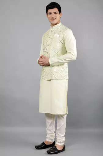 Festival Kurta Sets With Nehru Jacket - Sea Green