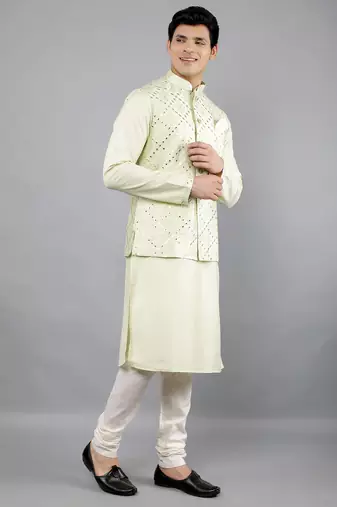 Festival Kurta Sets With Nehru Jacket - Sea Green