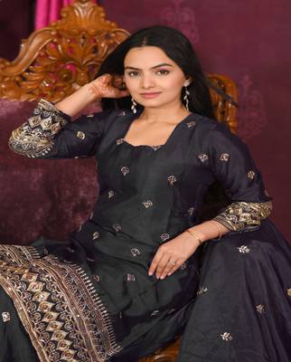 BLACK CHINON  PARTY WEAR  EMBROIDERY SALWAR SUIT 2