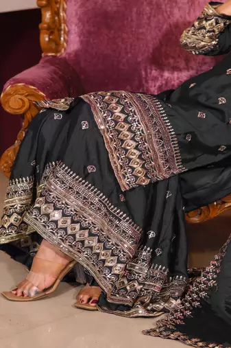 BLACK CHINON  PARTY WEAR  EMBROIDERY SALWAR SUIT