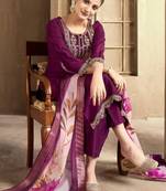 Wine color spun rayon slub fabric heavy embroidery kurta set with digital printed dupatta