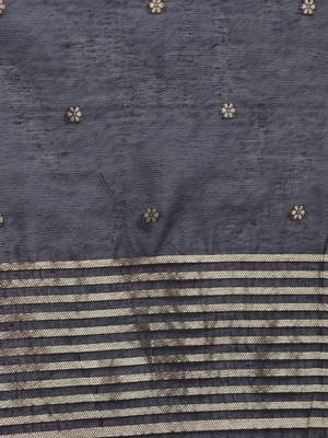 Navy blue color embroidered work silk blend kurta trousers set 6