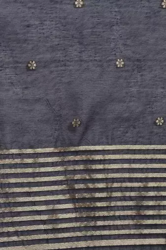 Navy blue color embroidered work silk blend kurta trousers set
