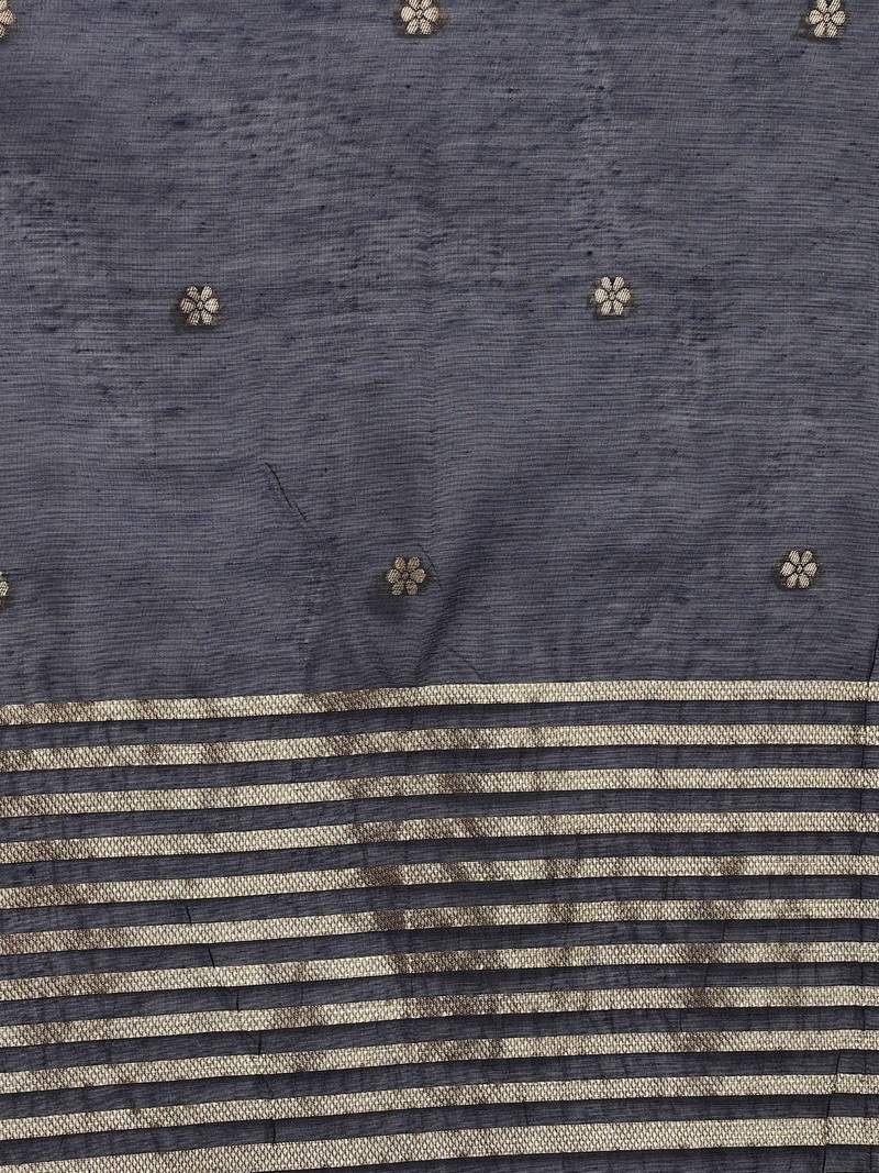 Navy blue color embroidered work silk blend kurta trousers set