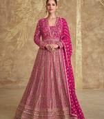 Pink georgette heavy embroidery semi stitched sequins work wedding gowns