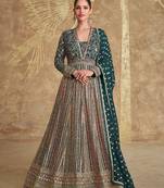 Green georgette heavy embroidery semi stitched sequins work wedding gowns