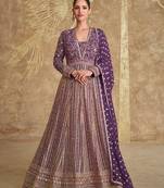 Purple georgette heavy embroidery semi stitched sequins work wedding gowns