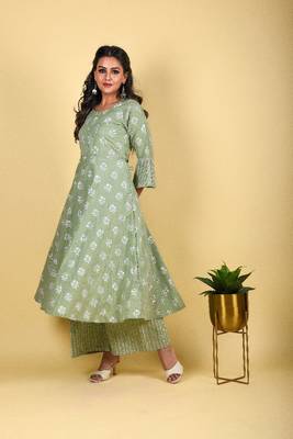 pistachio green cut anarkali set 2