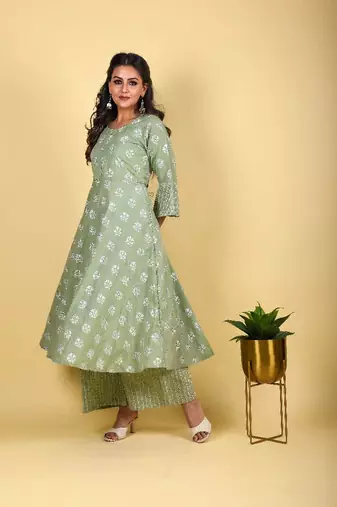 pistachio green cut anarkali set