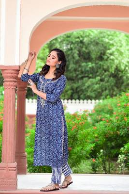 Indigo piece is an evergreen piece and comes with beautiful zardozi work with blue striped pants. 5