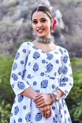 2 piece full sweep bias cut anarkali style kurta set and indigo palazzo. 4