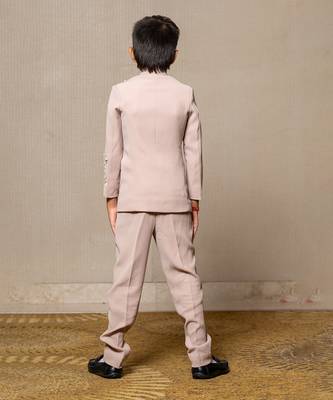 Classy beige suit with delicate floral embroidery and pearl accents 3