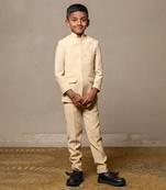 Elegant light beige bandhgala suit with delicate floral embroidery