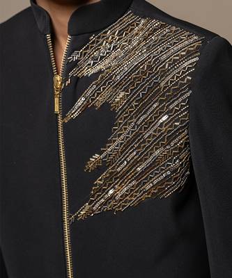 Elegant blackbandhgala with gold embroidery, paired with matching tailored pants 3
