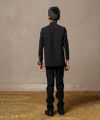 Elegant blackbandhgala with gold embroidery, paired with matching tailored pants 4