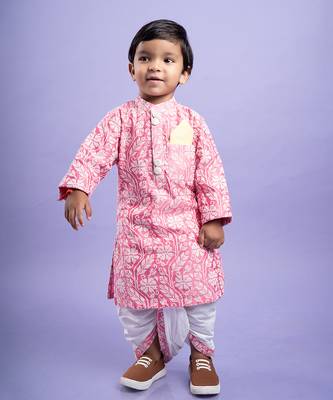 Pink and white floral kurta with classic white dhoti pants 1