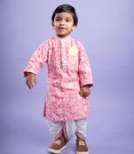 Pink and white floral kurta with classic white dhoti pants