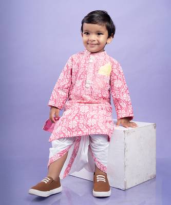 Pink and white floral kurta with classic white dhoti pants 2