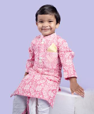 Pink and white floral kurta with classic white dhoti pants 3