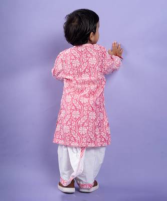 Pink and white floral kurta with classic white dhoti pants 4