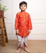 Vibrant orange floral embroidered kurta with white dhoti pants