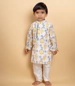 Vibrant floral printed kurta paired with classic white pants