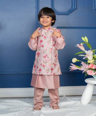 Flower embroidery nehru jacket with kurta and chudidar 3