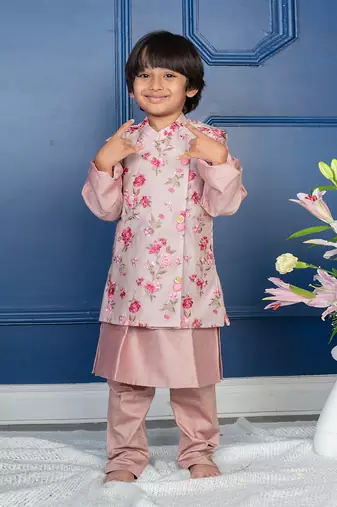 Flower embroidery nehru jacket with kurta and chudidar