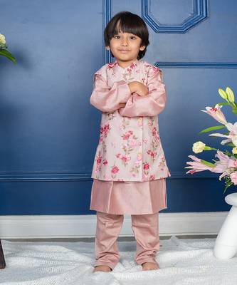 Flower embroidery nehru jacket with kurta and chudidar 4