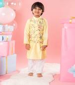 Ethnic floral embroidered yellow jacket style kurta with pyjama