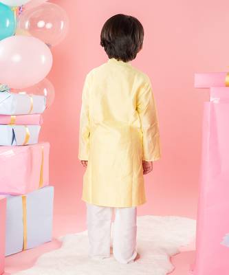 Ethnic floral embroidered yellow jacket style kurta with pyjama 2