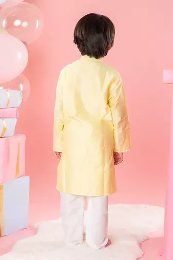 Ethnic floral embroidered yellow jacket style kurta with pyjama