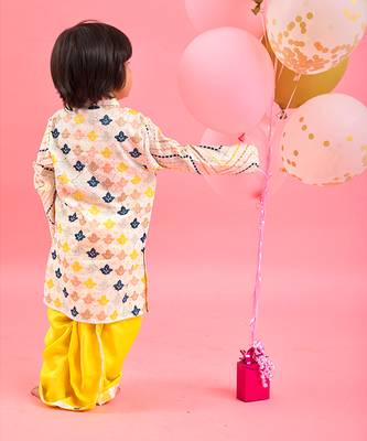 Thread work ethnic kurta and yellow dhoti 2