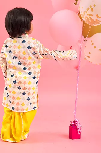Thread work ethnic kurta and yellow dhoti