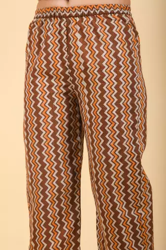 3 piece metal grey and chocolate brown kurta with printed cambric dupatta and pants