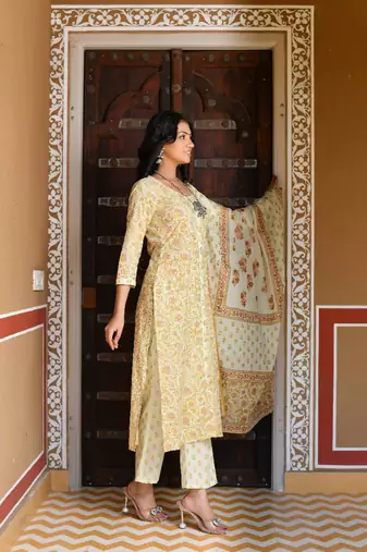 Powder blue & star white alia cut suit set with organza dupatta