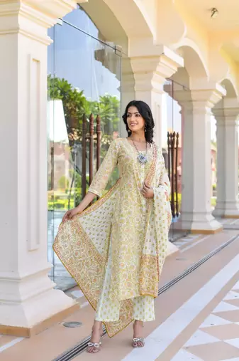 Powder blue & star white alia cut suit set with organza dupatta