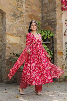 Raspberry cotton suit & dupatta set 2