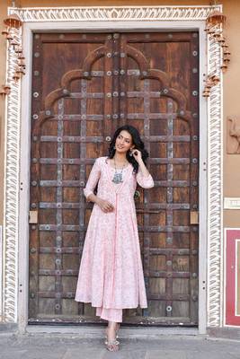 Pink a-line jacket kurta set 2
