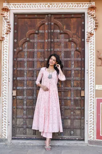 Pink a-line jacket kurta set