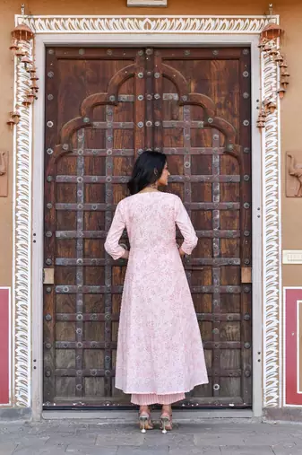 Pink a-line jacket kurta set