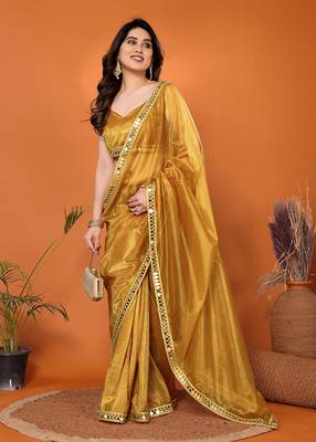 Gold embellished organza  saree with blouse piece 1