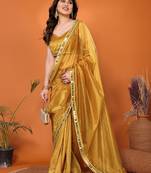 Gold embellished organza  saree with blouse piece