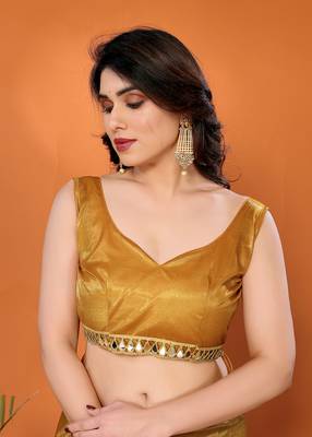 Gold embellished organza  saree with blouse piece 4